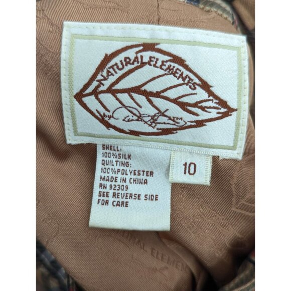Natural Elements Nova Check Plaid 100% Silk Quilted Full Zip Vest Size 10 - Picture 6 of 8